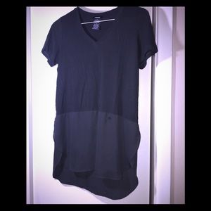 Premise S black blouse bottom half sheer GC